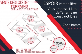 4 LOTS de Terrain constructible au centre-ville Hammamet