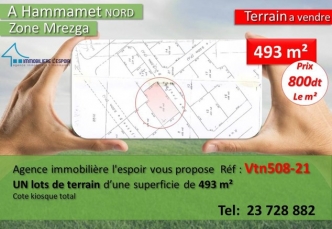 Vente terrain nu de 493m² zone Mrezga