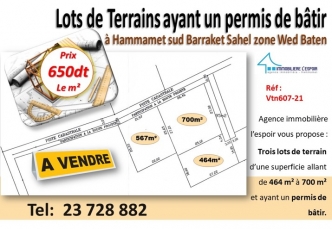 Des Lots de Terrains ayant un permis de bâtir à Hammamet