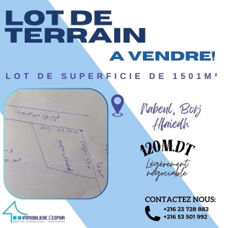 Lot de terrain a vendre a Nabeul, Borj Hfaiedh